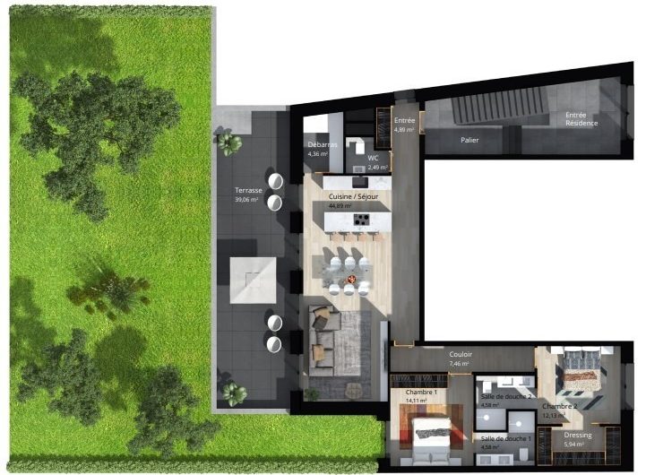 RÉSIDENCE MEADOW Appartement A2 2 chambres avec 39m2 de terrasse